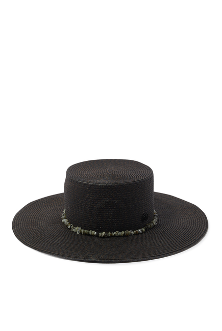 قبعة لانا قش بحافة واسعة مزينة وخرز